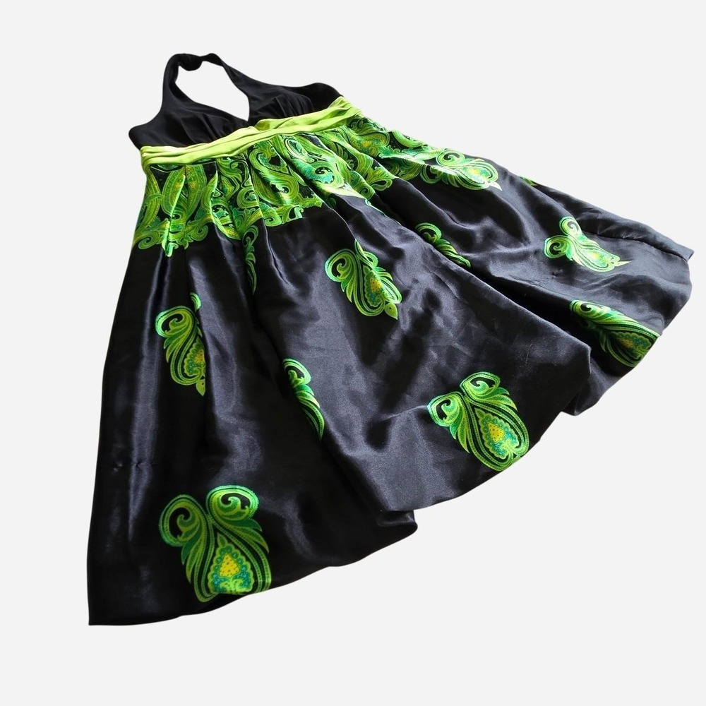 Vintage y2k halter bubble party dress / 2000s formal, prom, hoco, peacock, satin - Picture 3 of 8